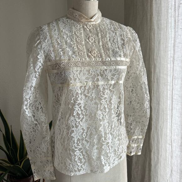 Gunne Sax Women’s Small Blouse White Cream Lace Vintage Rare Exquisite - Picture 1 of 6
